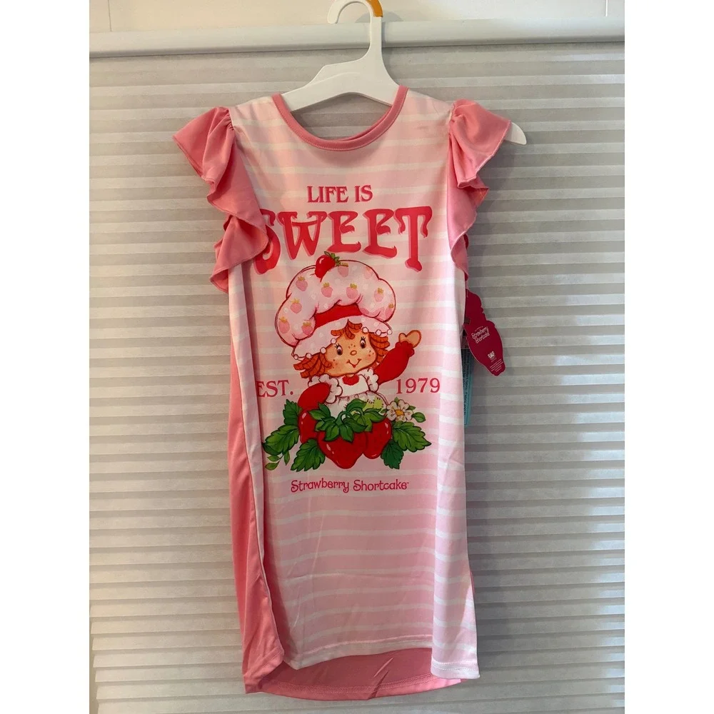 NWT Strawberry Shortcake Girls Nightgown Pink Ruffle Sleep Dress Small 6 6X NEW